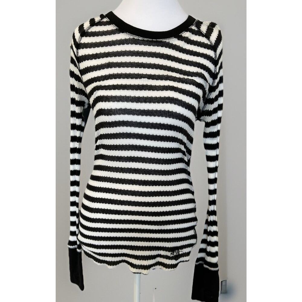 90s VTG ROXY Striped Shirt Black Sheer Thumbs 90s Sheer Goth Surfer Girl Med